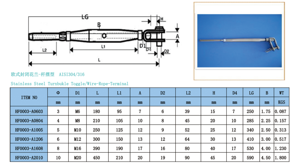 Rigging Screw Toggle Swage Stud Rigging Screw Toggle Swage Stud