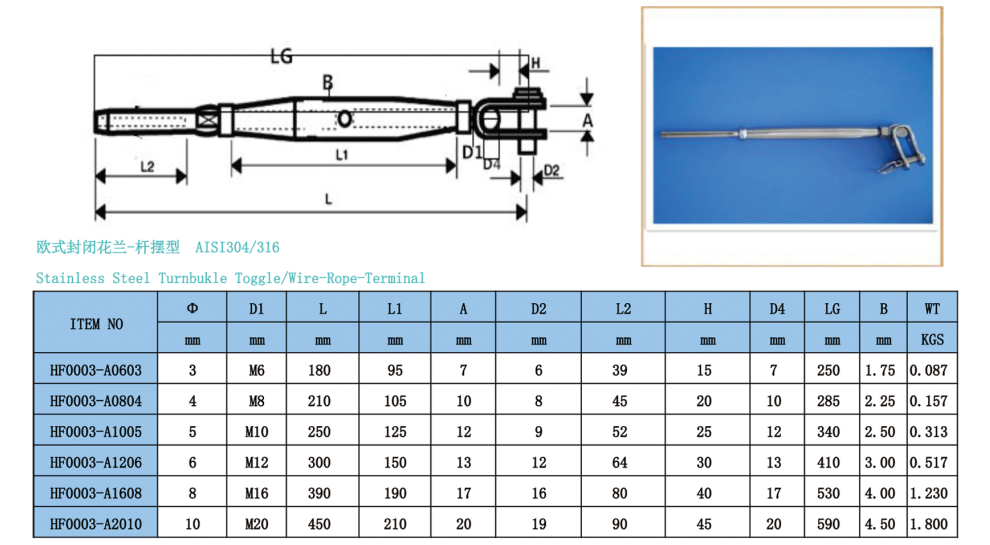 Rigging Screw Toggle Swage Stud