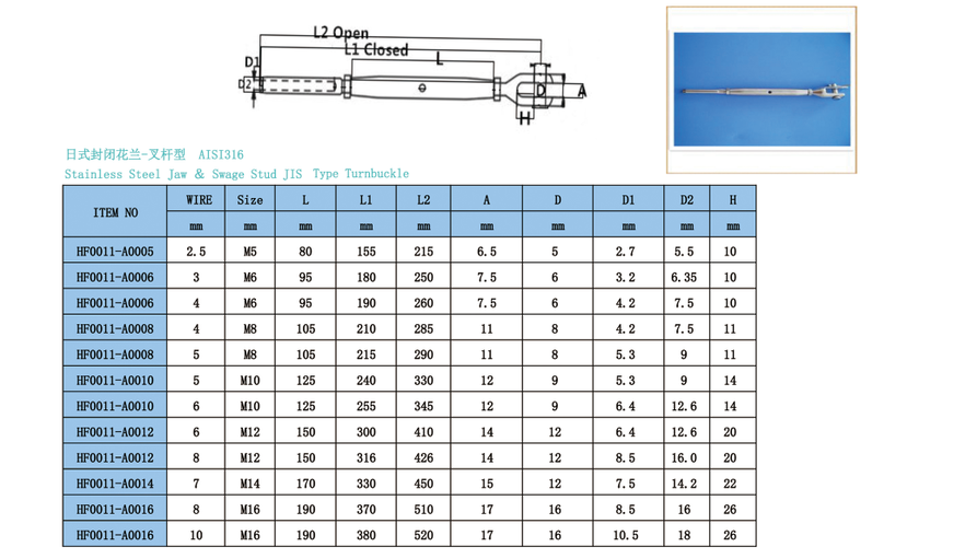 Rigging Screw Jaw Swage Stud JIS Type