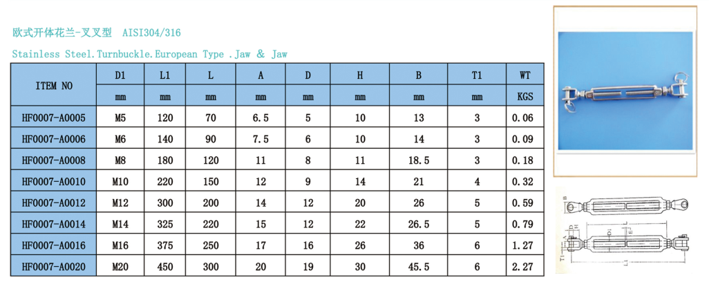 Turnbuckle European Type Jaw Jaw