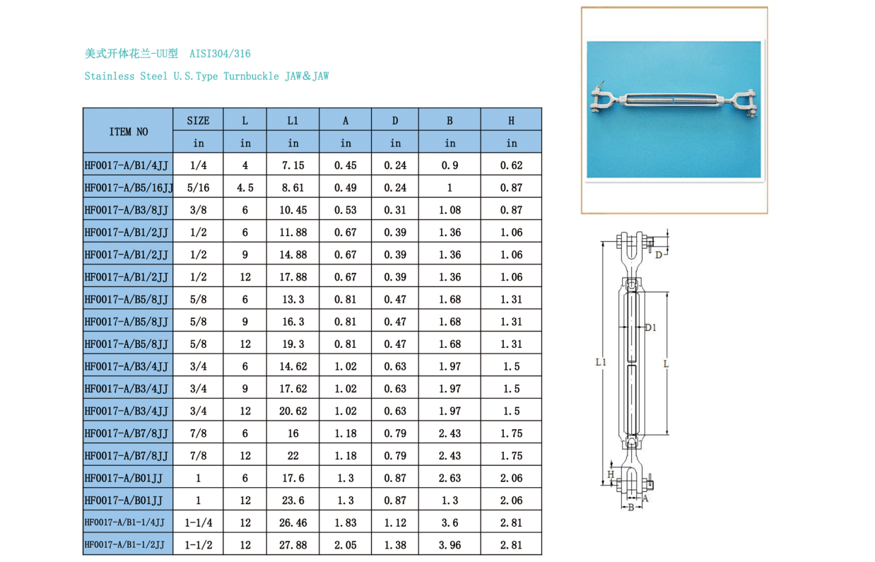 US Type Turnbuckle Jaw and Jaw