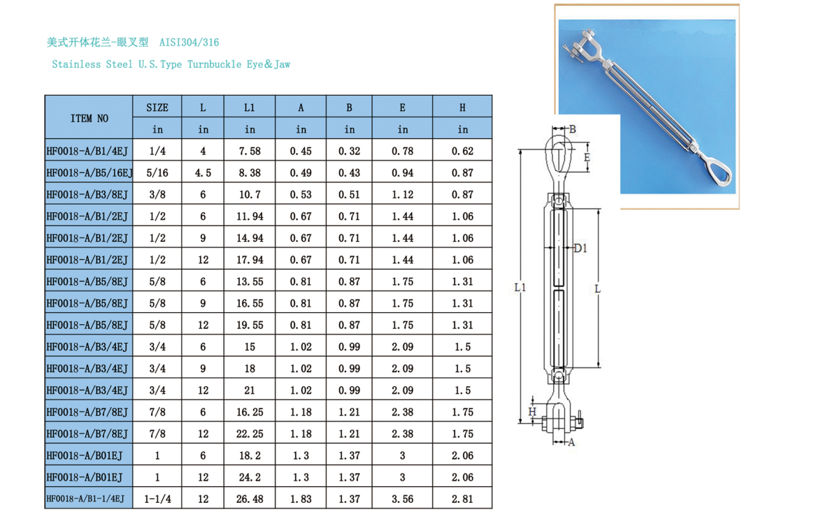 US Type Turnbuckle Eye and Jaw