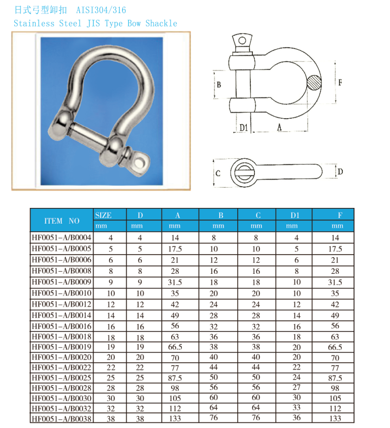 Stainless Steel JIS Type Bow Shackle