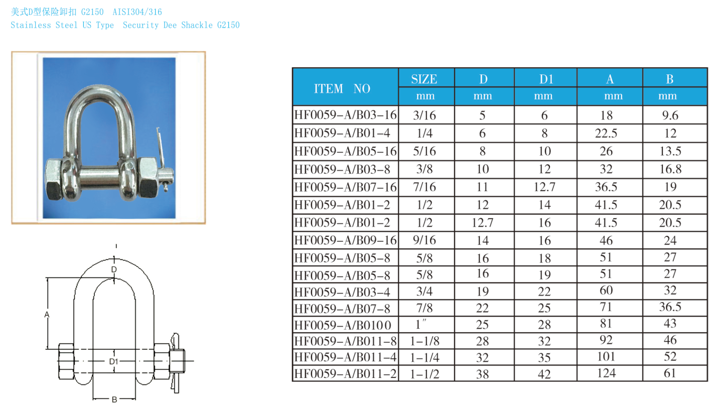 Stainless Steel Safety Pin D Shackle