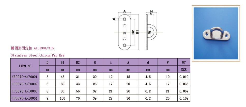 Stainless Steel Oblong Pad Eye Plate