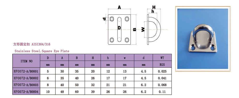 Stainless Steel Square Pad Eye Plate