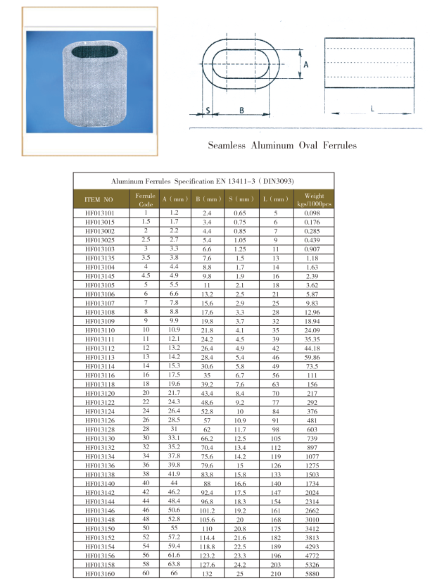 Aluminum DIN3093 Oval Steel Wire Rope Ferrule