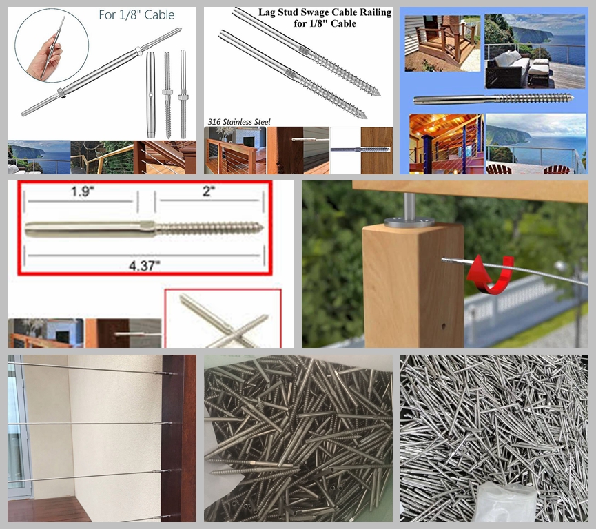 Lag Stud Swage Cable Railing for 3/16'' Cable