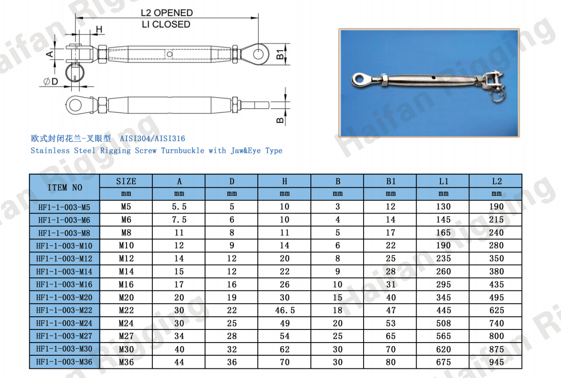 Rigging Screw Closed Body Turnbuckle with Eye