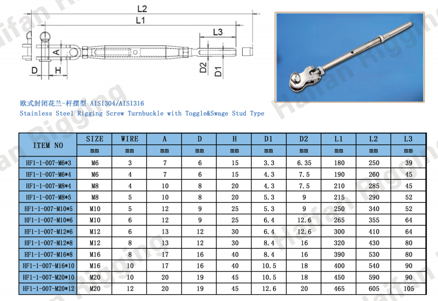 Rigging Screw Closed Bosy Turnbuckle with Toggle Rigging Screw Closed Bosy Turnbuckle with Toggle