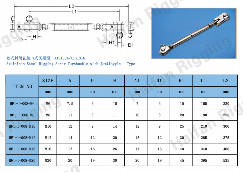 Rigging Screw Turnbuckle with Jaw Rigging Screw Turnbuckle with Jaw