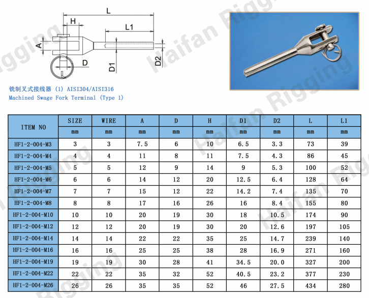 Machined Swage Fork Terminal Type-1 Machined Swage Fork Terminal Type-1