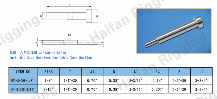 Invisible Stud Receiver for Cable Deck Railing Invisible Stud Receiver for Cable Deck Railing