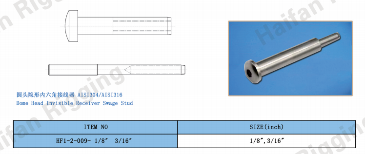 Dome Hex Head Invisible Receiver Swage Stud Dome Hex Head Invisible Receiver Swage Stud