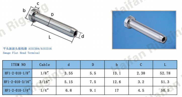 Swage Flat Head Terminal Swage Flat Head Terminal