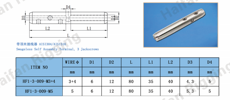Swageless Self Assembly Terminal, 3 Jacksscrews Swageless Self Assembly Terminal, 3 Jacksscrews