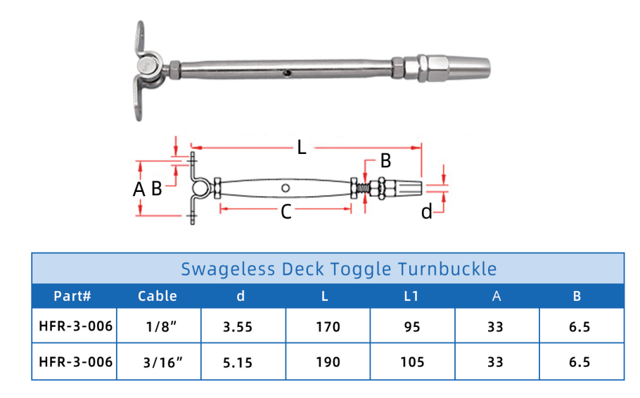 Swageless Deck Toggle Turnbuckle Swageless Deck Toggle Turnbuckle