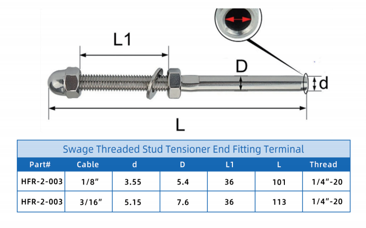 Swage Threaded Stainless Steel Cable Tensioner for Cable Railing Hardware Swage Threaded Stainless Steel Cable Tensioner for Cable Railing Hardware