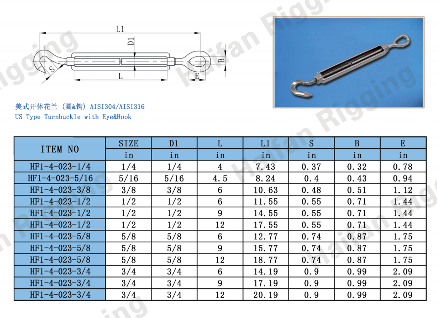 US Type Turnbuckle with Eye and Hook US Type Turnbuckle with Eye and Hook
