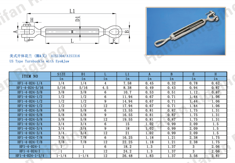 US Type Turnbuckle Eye and Jaw US Type Turnbuckle Eye and Jaw
