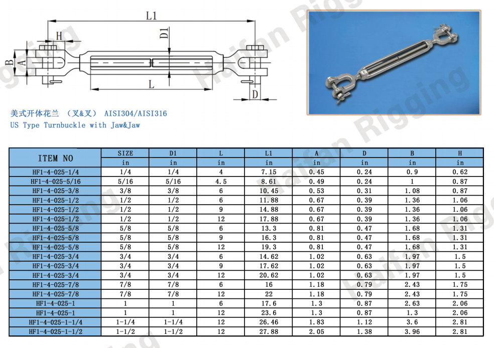 US Type Turnbuckle Jaw and Jaw US Type Turnbuckle Jaw and Jaw