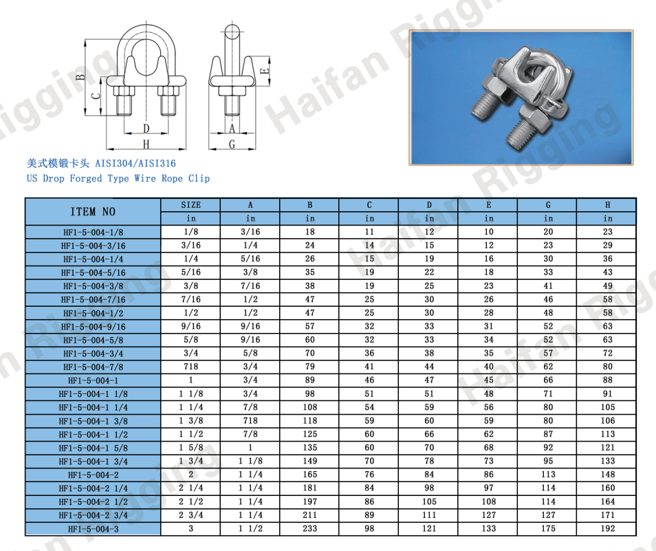 US Drop Forged Type Wire Rope Clip US Drop Forged Type Wire Rope Clip