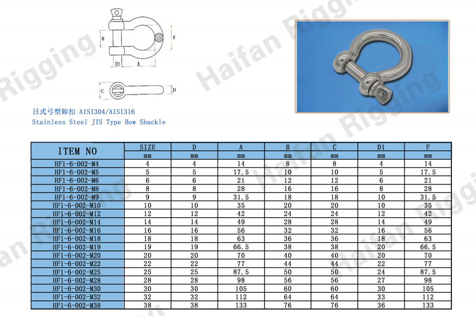 Stainless Steel JIS Type Bow Shackle