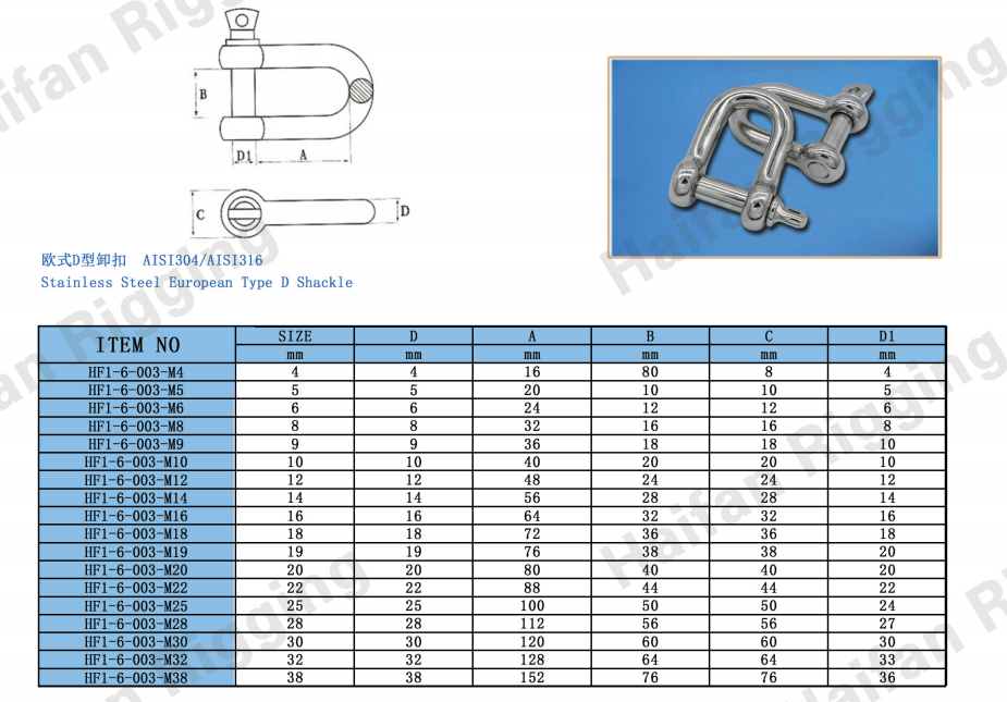 Stainless Steel European Type Dee Shackle