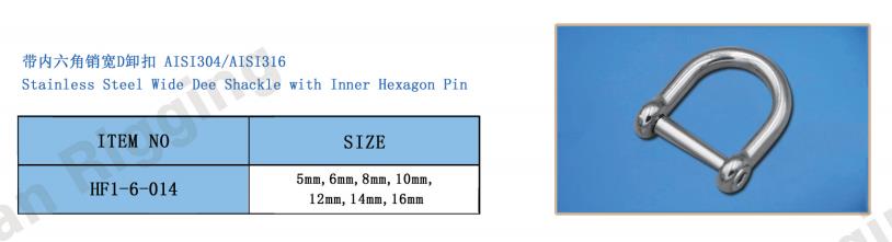 Stainless Steel Wide Dee Shackle with Inner Hexagon Pin