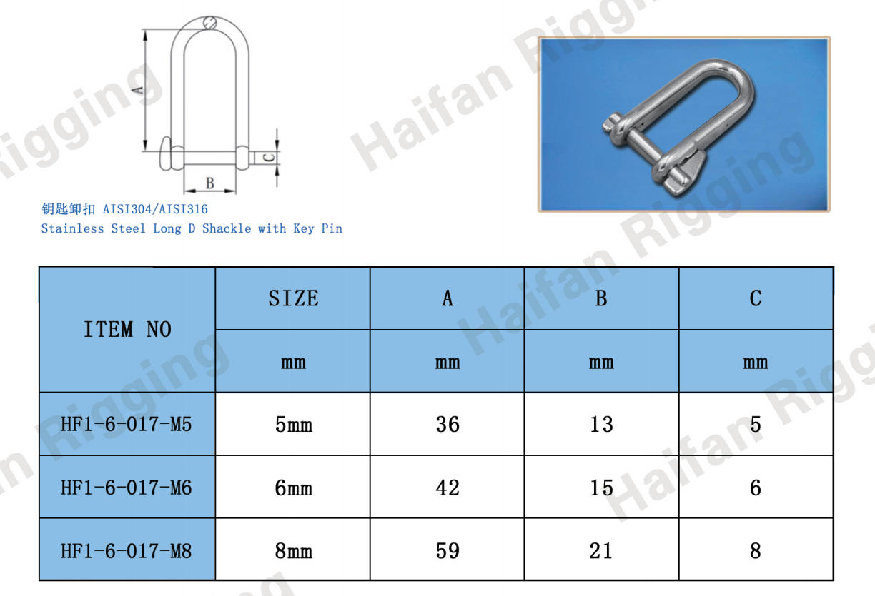 Stainless Steel Long D Shackle with Key Pin Stainless Steel Long D Shackle with Key Pin