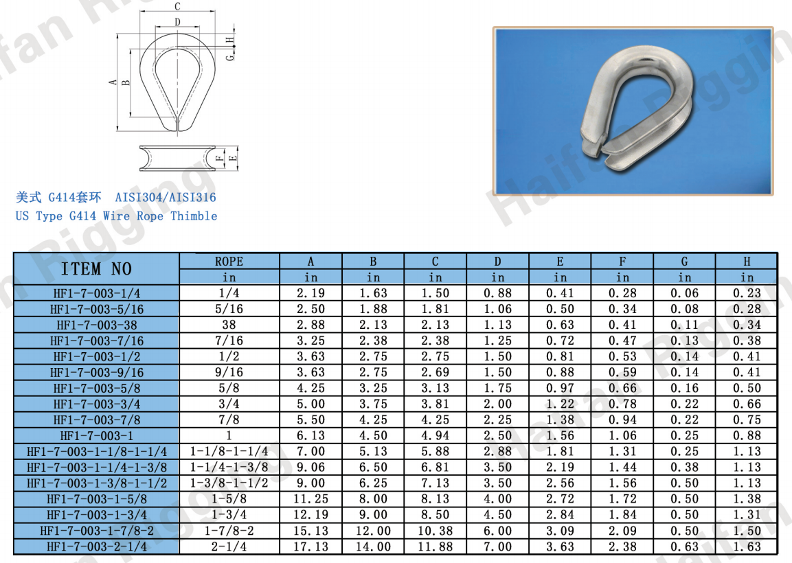 Stainless Steel US Type G414 Wire Rope Thimble Stainless Steel US Type G414 Wire Rope Thimble