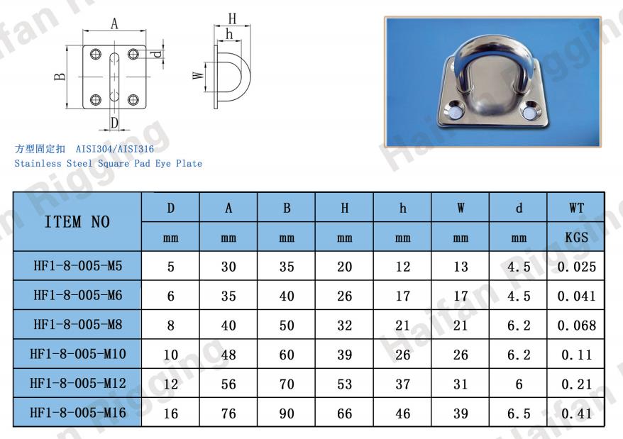 Stainless Steel Square Pad Eye Plate