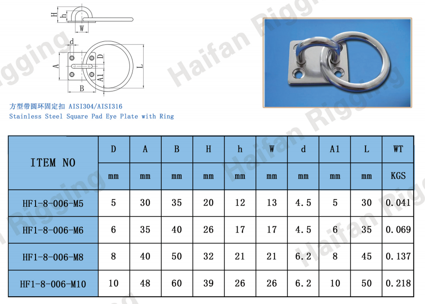 Stainless Steel Square Eye Plate with Ring Stainless Steel Square Eye Plate with Ring