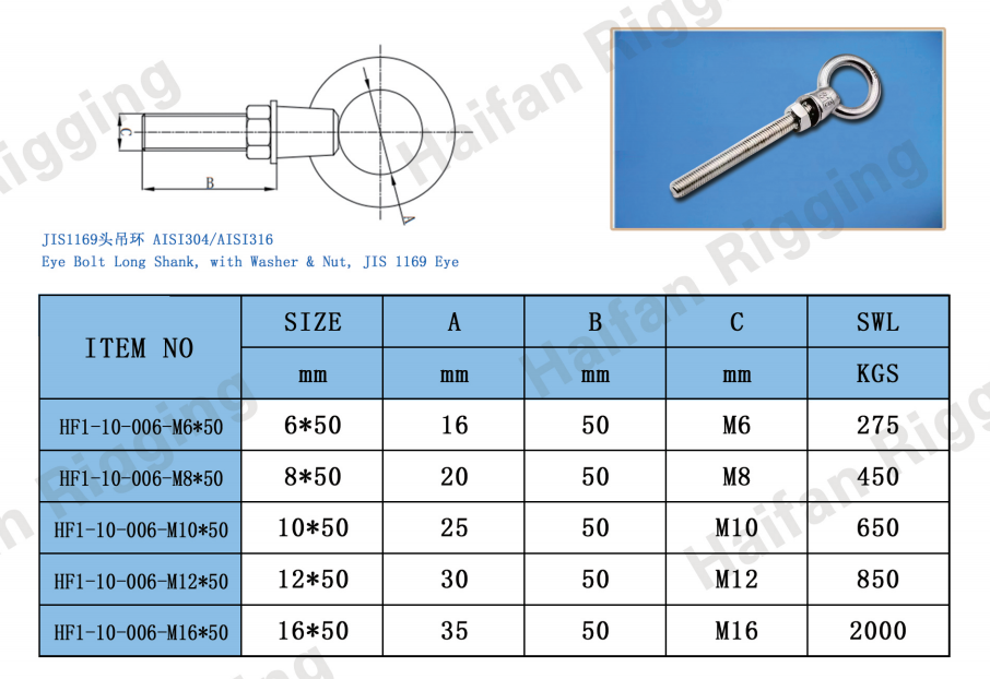 Eye Bolt Long Shank, with Washer Eye Bolt Long Shank, with Washer
