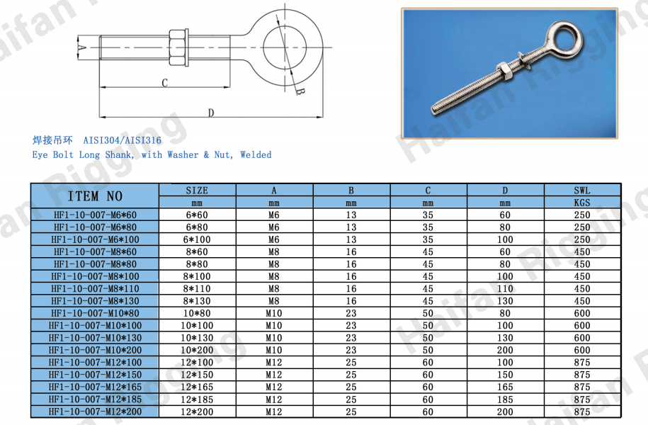 Eye Bolt Long Shank, with Washer Eye Bolt Long Shank, with Washer