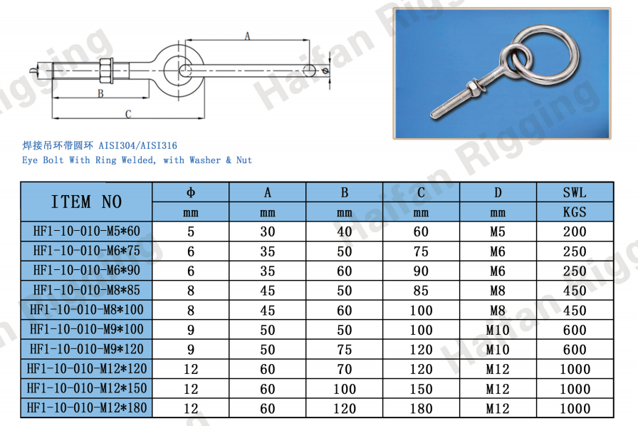 Eye Bolt with Ring Welded, with Washer Eye Bolt with Ring Welded, with Washer