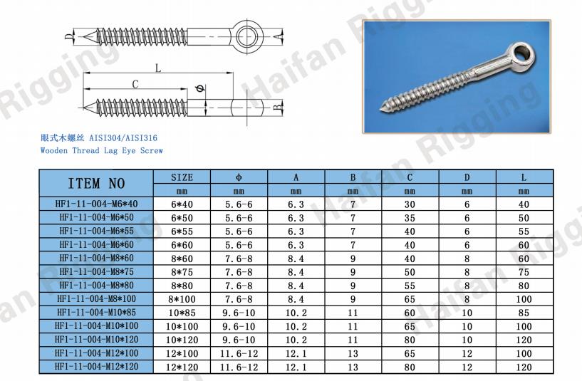 Stainless Steel Wooden Screw Threaded Eye Bolt Stainless Steel Wooden Screw Threaded Eye Bolt