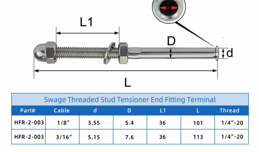 Cable Railing Swage Threaded Stud Tension End Fitting Terminal Cable Railing Swage Threaded Stud Tension End Fitting Terminal