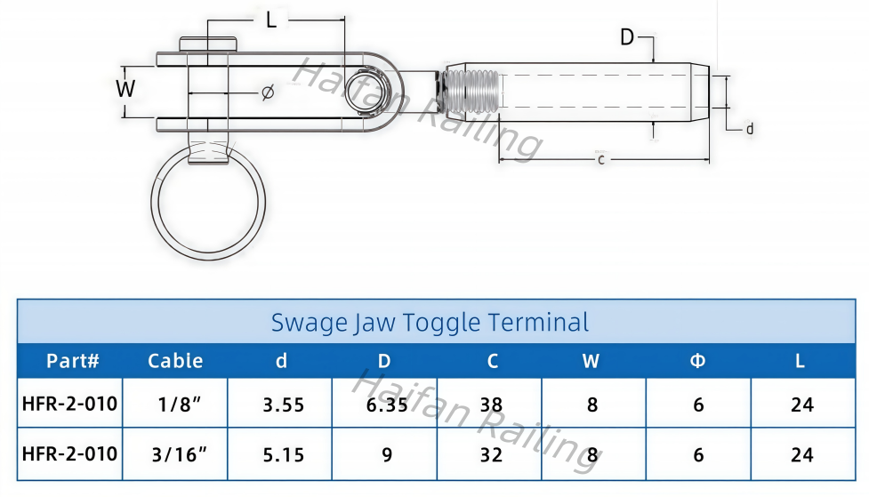 Cable Railing Swage Jaw Toggle Terminal Cable Railing Swage Jaw Toggle Terminal