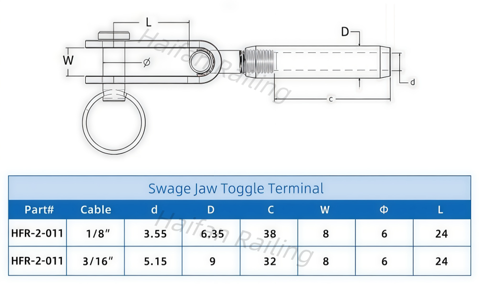 Cable Railing Swage Jaw Toggle Terminal