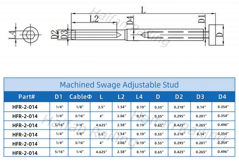 Cable Railing Machined Swage Adjustable Stud Cable Railing Machined Swage Adjustable Stud
