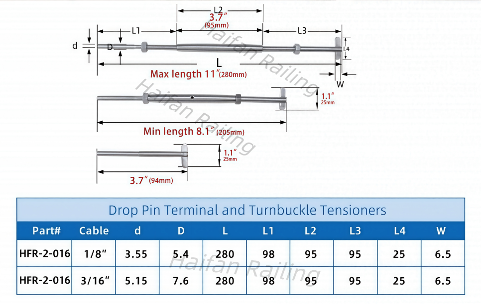 Cable Railing Drop Pin Terminal and Turnbuckle Tensioners Cable Railing Drop Pin Terminal and Turnbuckle Tensioners