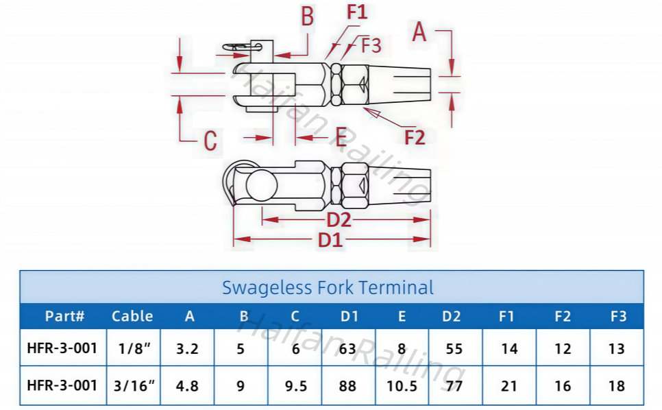 Cable Railing Hardware Swageless Jaw / Fork Terminal Cable Railing Hardware Swageless Jaw / Fork Terminal