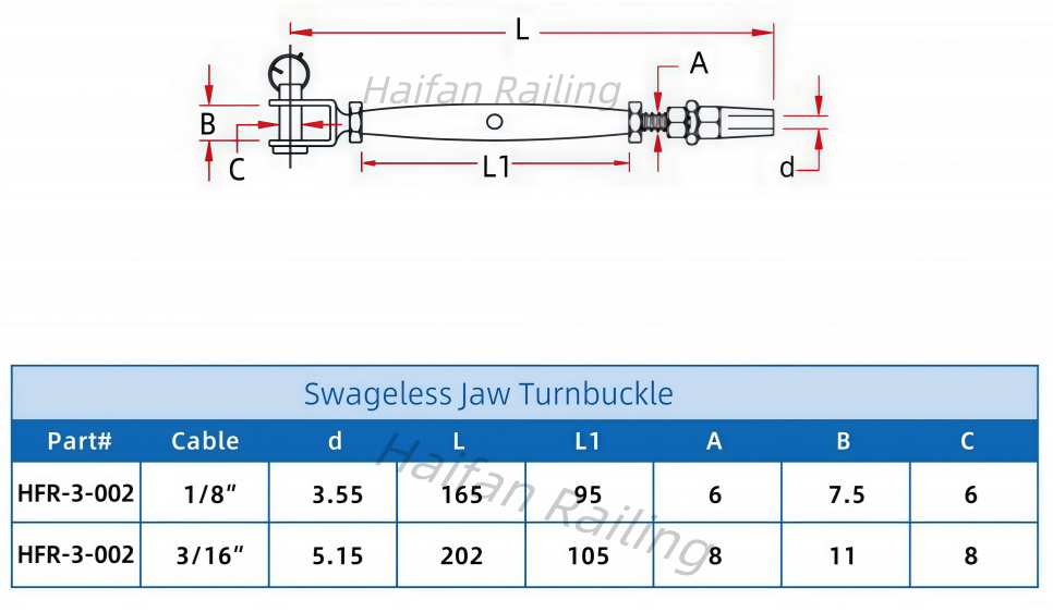Cable Railing Swageless Jaw Turnbuckle Cable Railing Swageless Jaw Turnbuckle
