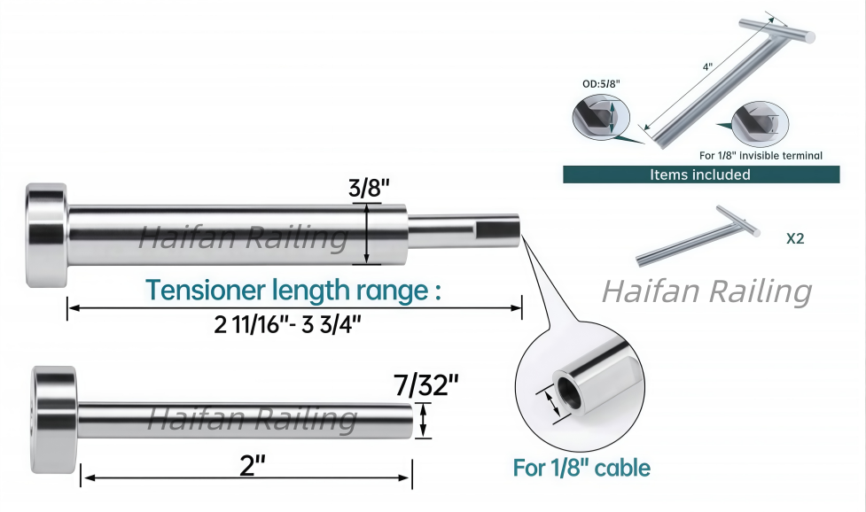 Invisible Cable Railing Receiver and Swage Stud End Kit Invisible Cable Railing Receiver and Swage Stud End Kit