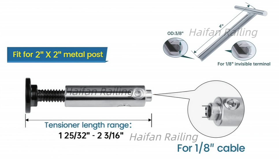 Black Invisible Swageless Cable Railing Tensioner