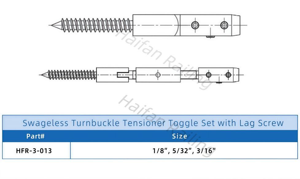 Swageless Turnbuckle Tensioner Toggle Set with Lag Screw Swageless Turnbuckle Tensioner Toggle Set with Lag Screw