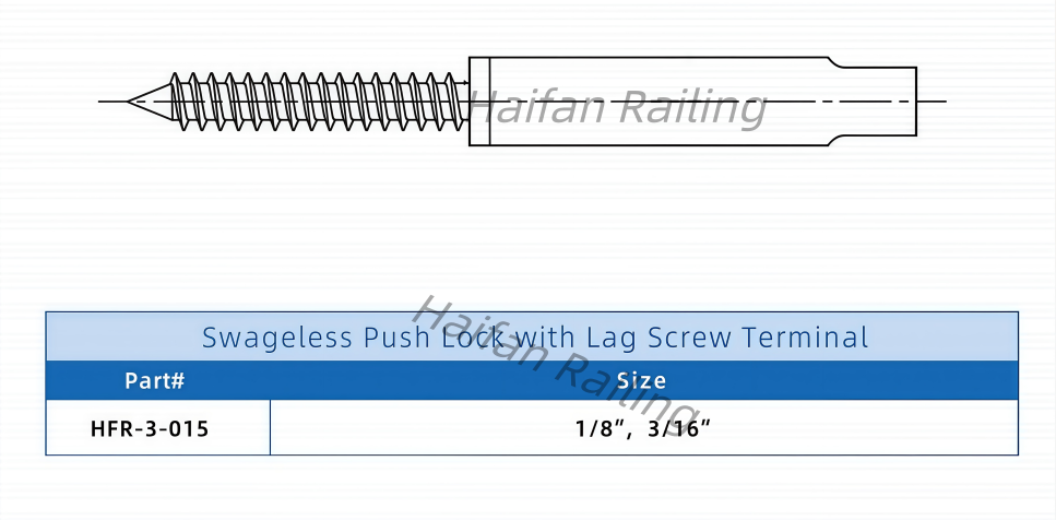 Cable Railing Hardware Swageless Push Lock with Lag Screw Terminal
