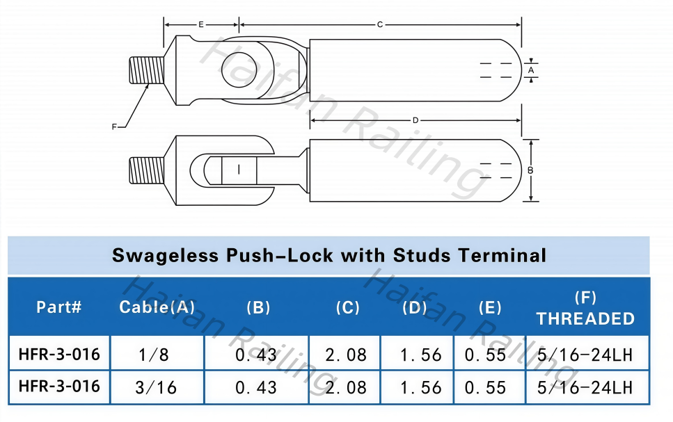 Swageless Push-Lock with Studs Terminal for Cable Railing Swageless Push-Lock with Studs Terminal for Cable Railing