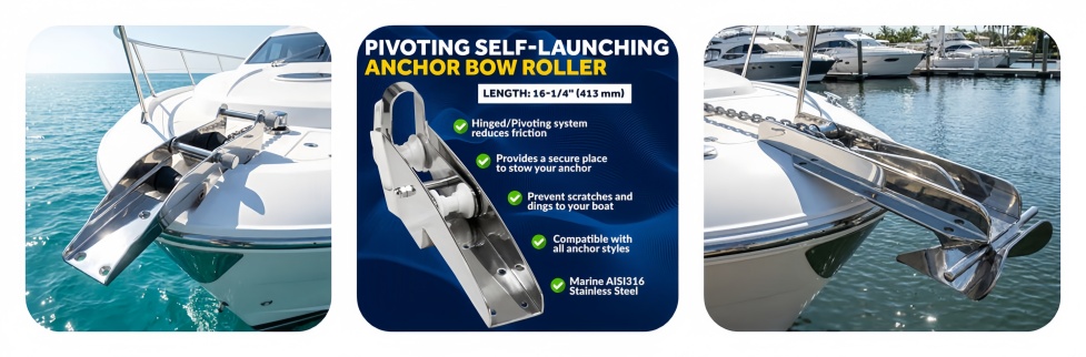 Hinged Pivoting Double Bow Anchor Bracket with Hinged Quick Release Pin